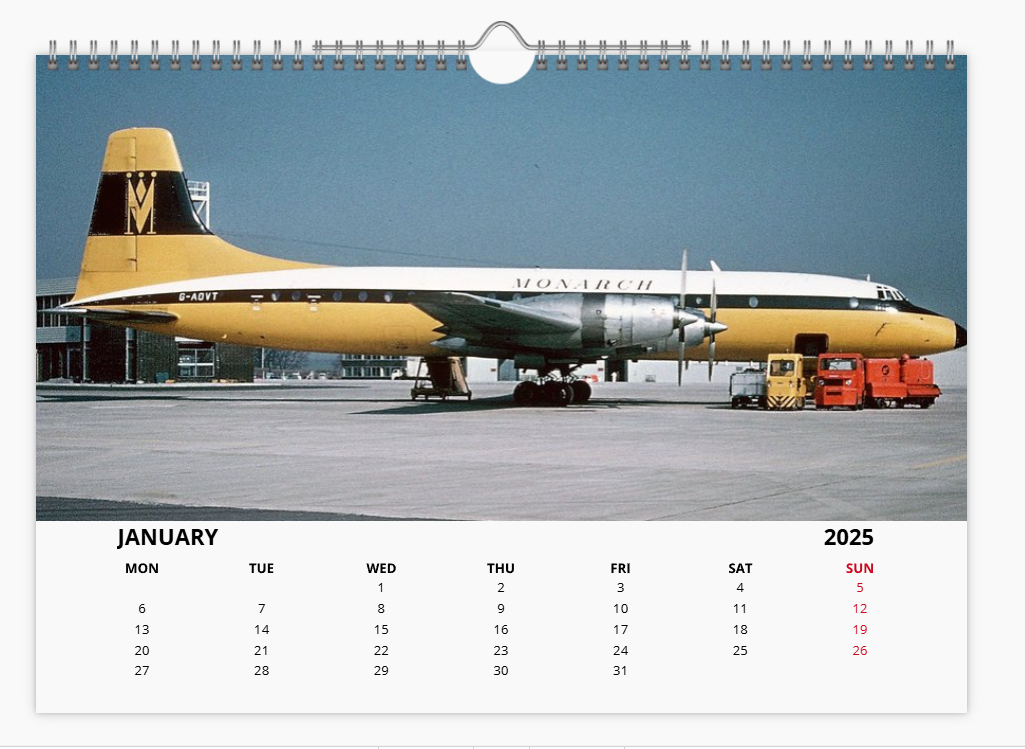 Monarch Airlines 2025 Aircraft Tribute Calendar A4 WALL Calendar