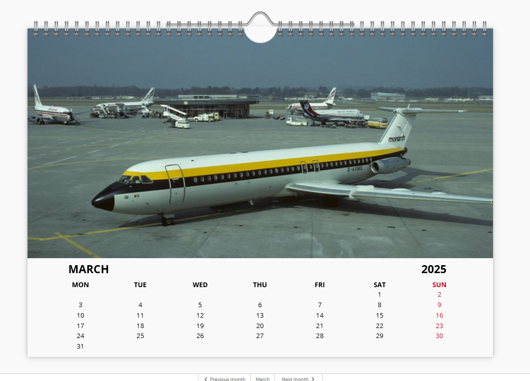 Monarch Airlines 2025 Aircraft Tribute Calendar A4 WALL Calendar