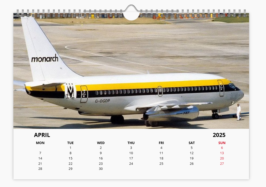 Monarch Airlines 2025 Aircraft Tribute Calendar A4 WALL Calendar