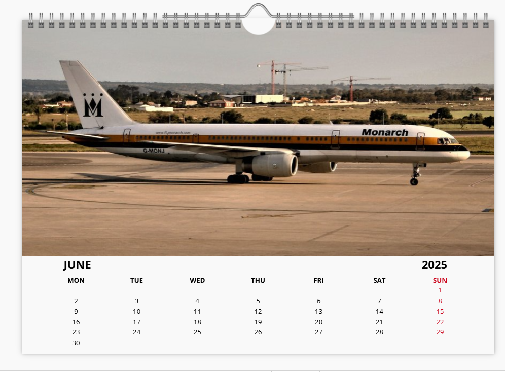 Monarch Airlines 2025 Aircraft Tribute Calendar A4 WALL Calendar