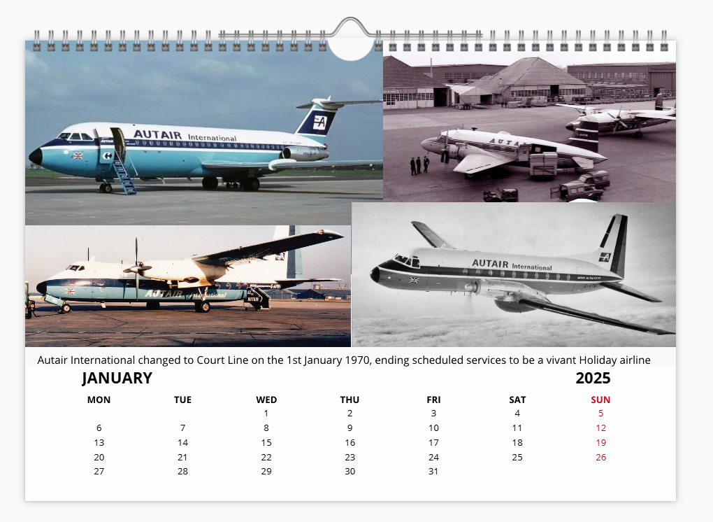 COURT LINE AVIATION 2025 Tribute Calendar A4 WALL Calendar