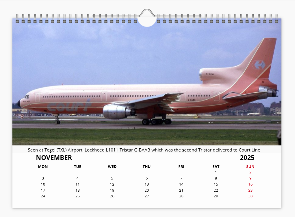 COURT LINE AVIATION 2025 Tribute Calendar A4 WALL Calendar