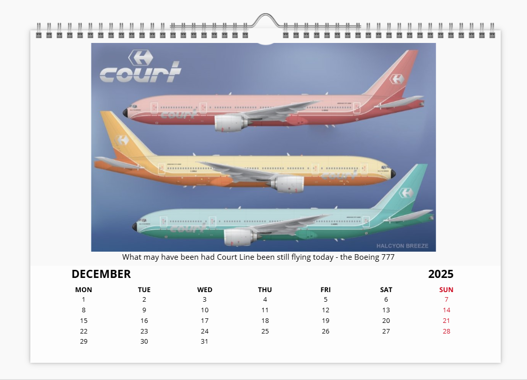 COURT LINE AVIATION 2025 Tribute Calendar A4 WALL Calendar