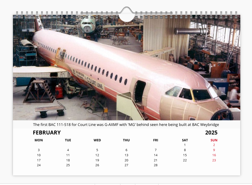 COURT LINE AVIATION 2025 Tribute Calendar A4 WALL Calendar