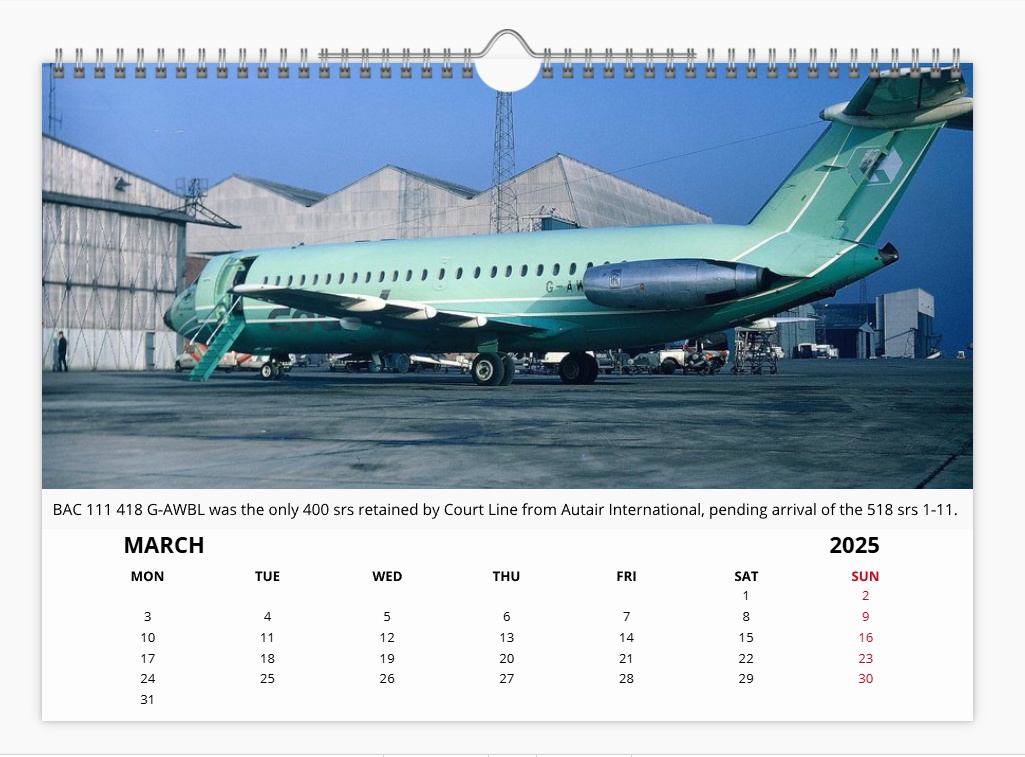 COURT LINE AVIATION 2025 Tribute Calendar A4 WALL Calendar