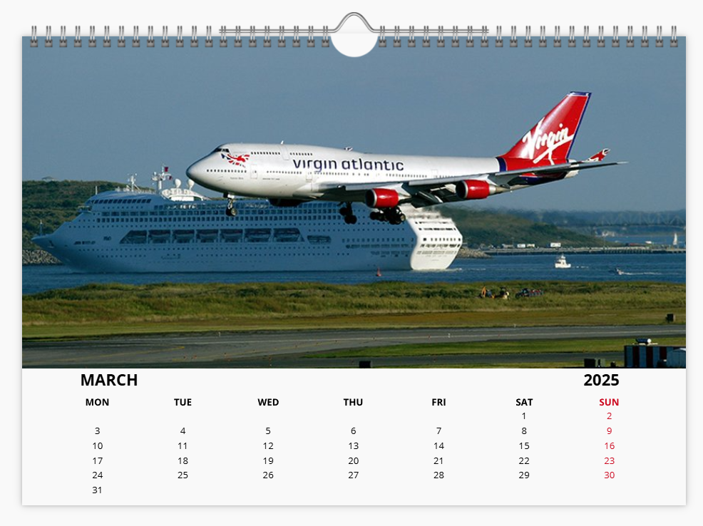 Virgin Atlantic 2025 Aircraft Tribute Calendar A4 WALL Calendar