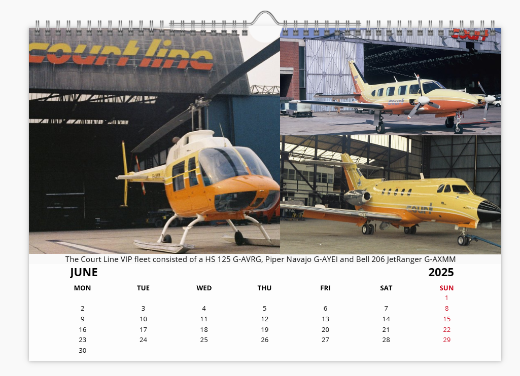 COURT LINE AVIATION 2025 Tribute Calendar A4 WALL Calendar