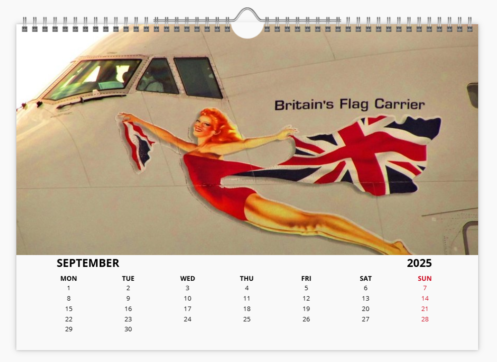 Virgin Atlantic 2025 Aircraft Tribute Calendar A4 WALL Calendar