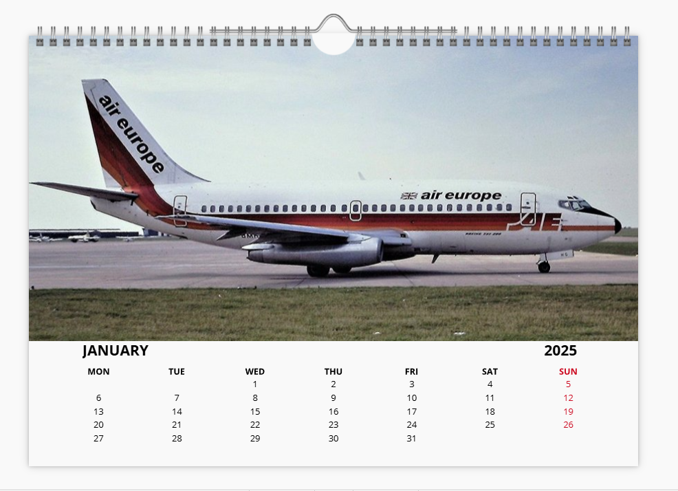 AIR EUROPE 2025 Tribute Calendar A4 WALL Calendar