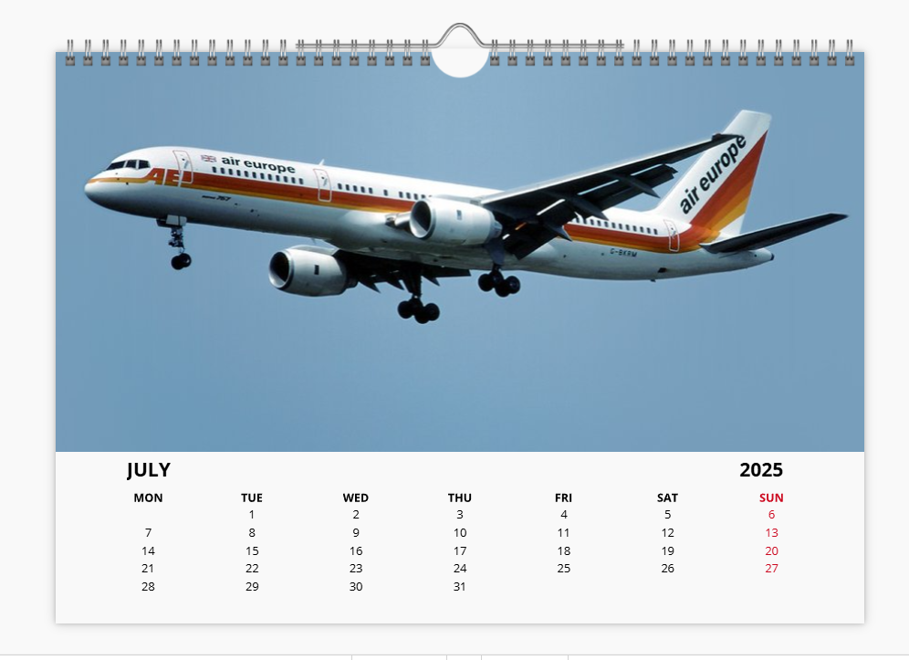 AIR EUROPE 2025 Tribute Calendar A4 WALL Calendar