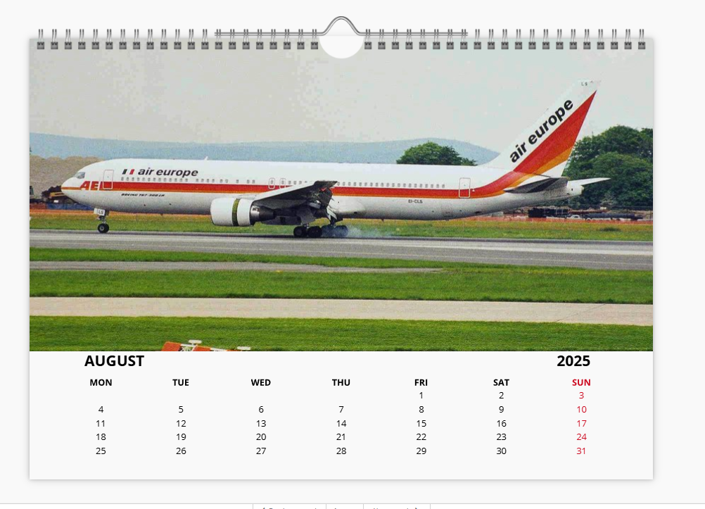 AIR EUROPE 2025 Tribute Calendar A4 WALL Calendar