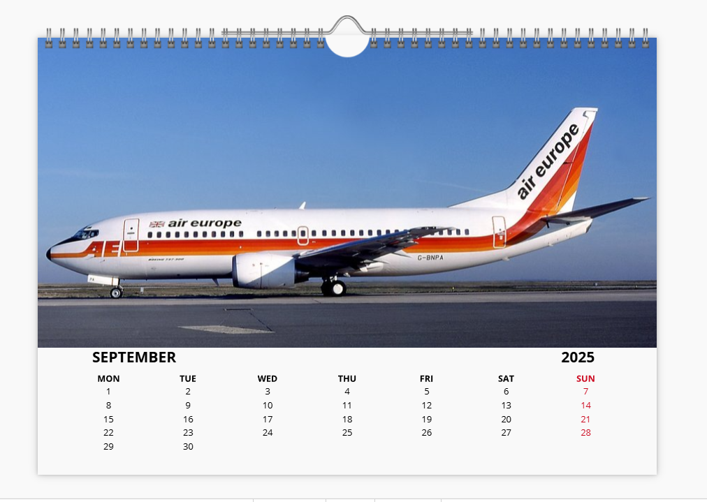 AIR EUROPE 2025 Tribute Calendar A4 WALL Calendar