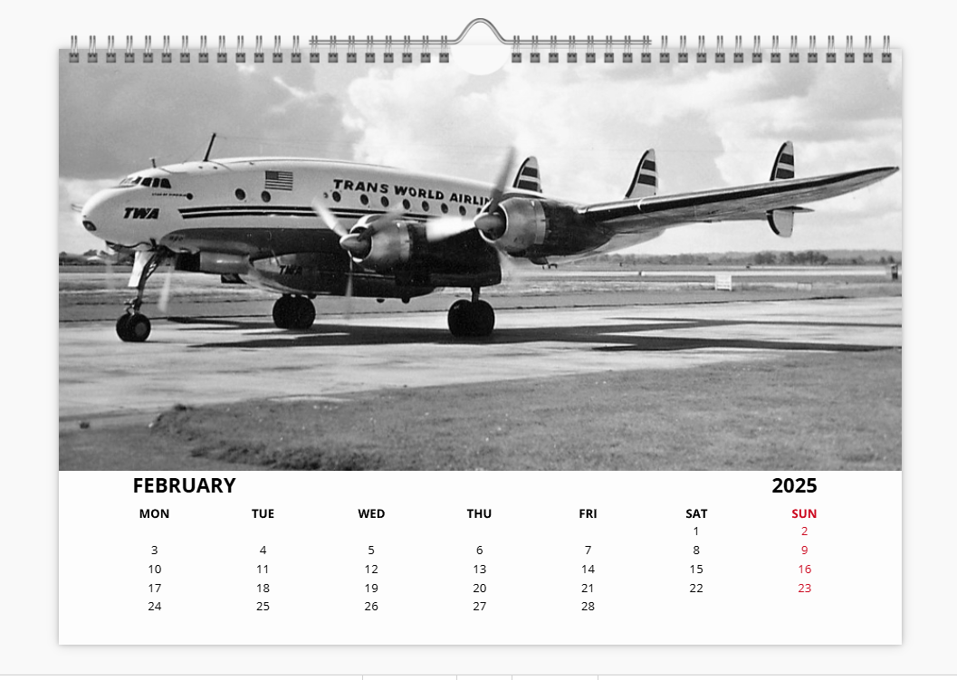 TWA Trans World Airlines 2025 Aircraft Tribute Calendar A4 WALL Calendar
