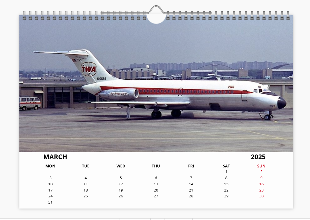 TWA Trans World Airlines 2025 Aircraft Tribute Calendar A4 WALL Calendar