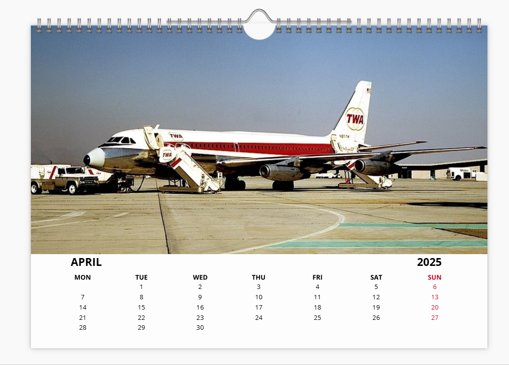 TWA Trans World Airlines 2025 Aircraft Tribute Calendar A4 WALL Calendar
