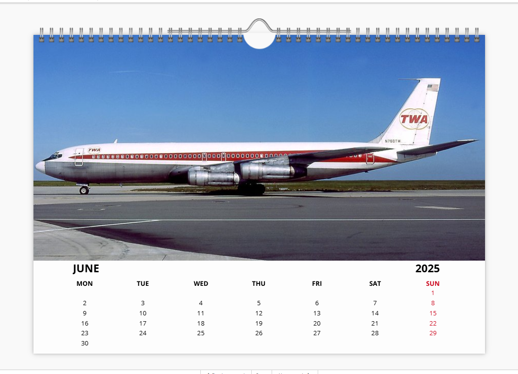 TWA Trans World Airlines 2025 Aircraft Tribute Calendar A4 WALL Calendar