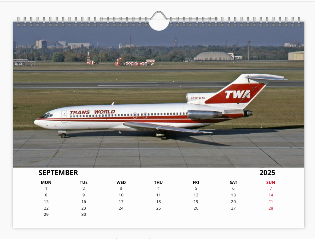 TWA Trans World Airlines 2025 Aircraft Tribute Calendar A4 WALL Calendar