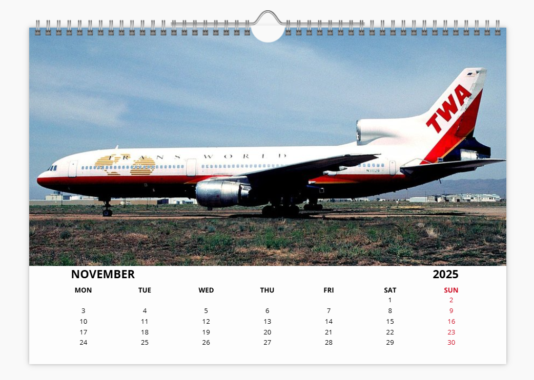 TWA Trans World Airlines 2025 Aircraft Tribute Calendar A4 WALL Calendar