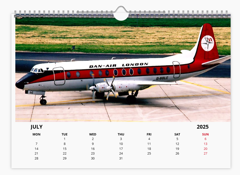 DAN AIR LONDON 2025 Tribute Calendar A4 WALL Calendar