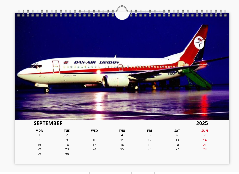 DAN AIR LONDON 2025 Tribute Calendar A4 WALL Calendar