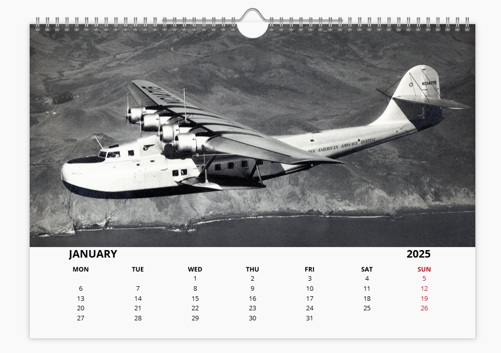 PAN AM Pan American World Airways 2025 Aircraft Tribute Calendar A4 WALL Calendar