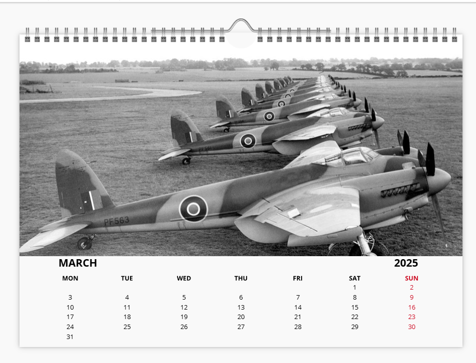 DH Mosquito RAF Fighter Bomber 2025 Aircraft Tribute Calendar A4 WALL Calendar