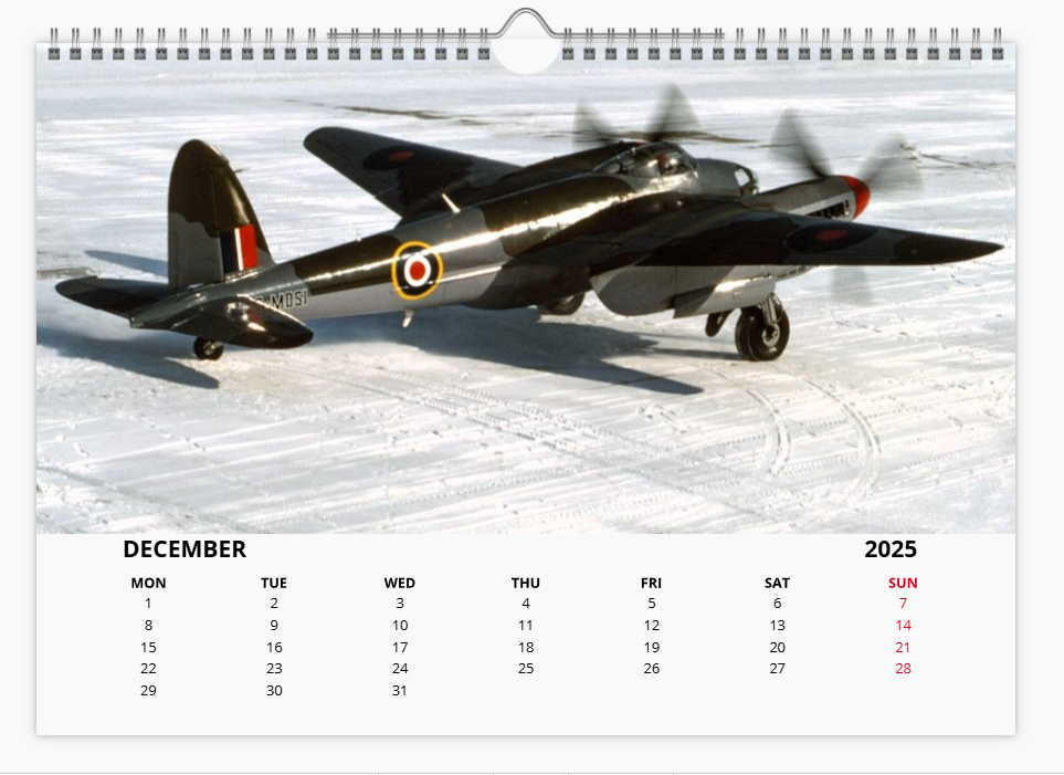 DH Mosquito RAF Fighter Bomber 2025 Aircraft Tribute Calendar A4 WALL Calendar