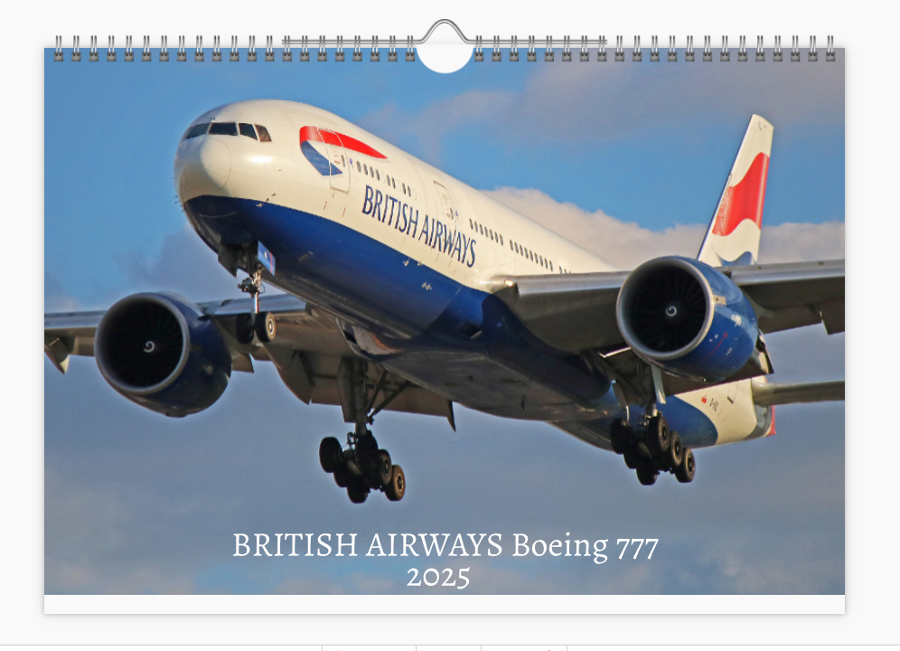 BRITISH AIRWAYS BOEING 777 2025 Tribute Calendar A4 WALL Calendar