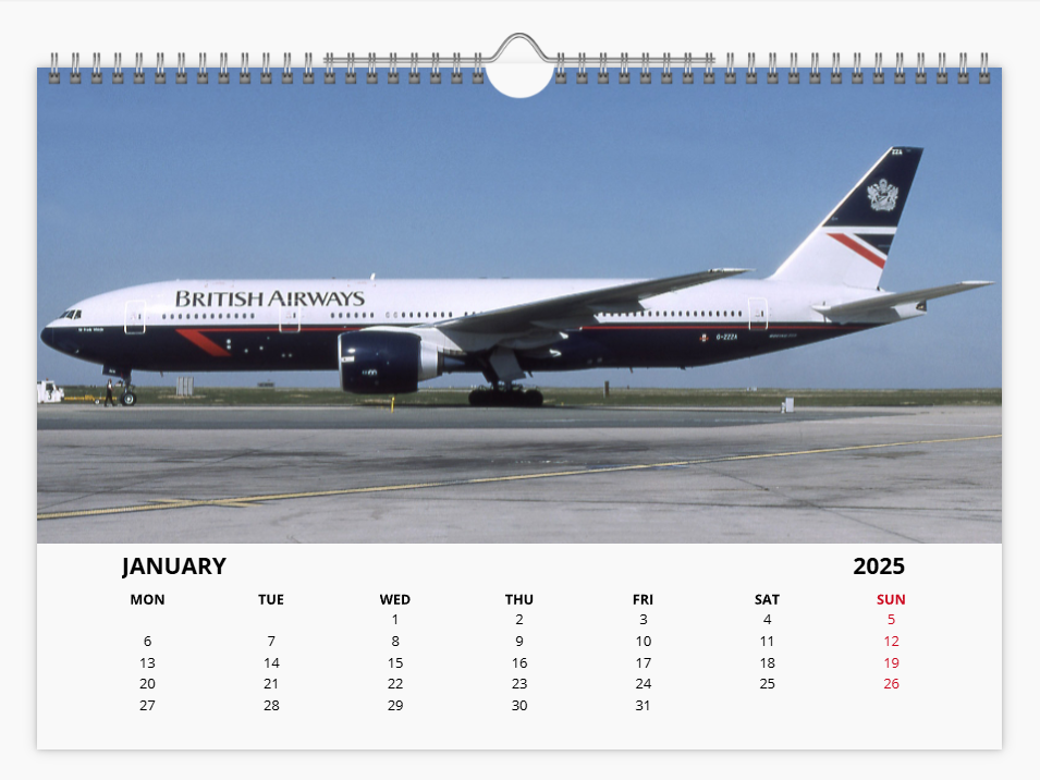 BRITISH AIRWAYS BOEING 777 2025 Tribute Calendar A4 WALL Calendar