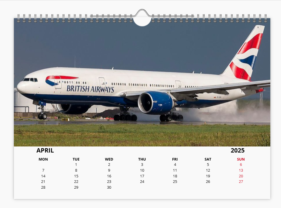 BRITISH AIRWAYS BOEING 777 2025 Tribute Calendar A4 WALL Calendar