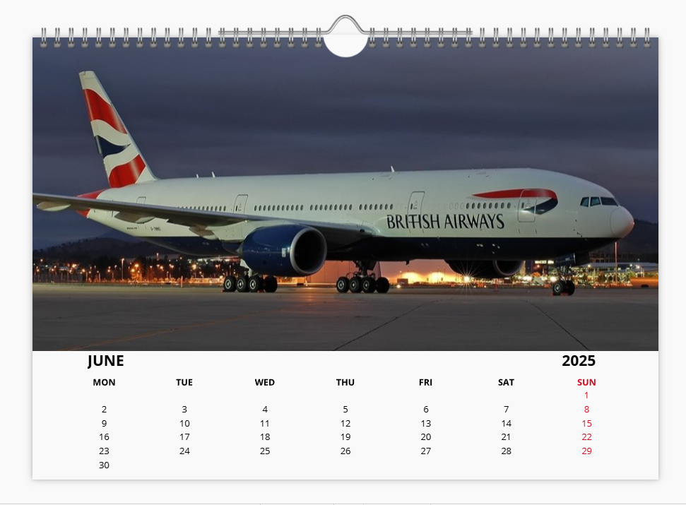 BRITISH AIRWAYS BOEING 777 2025 Tribute Calendar A4 WALL Calendar