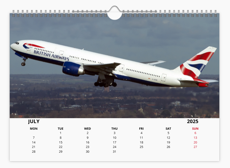 BRITISH AIRWAYS BOEING 777 2025 Tribute Calendar A4 WALL Calendar