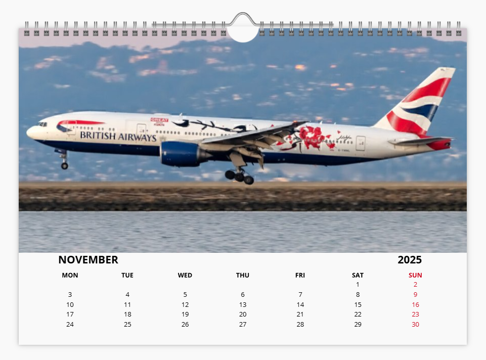 BRITISH AIRWAYS BOEING 777 2025 Tribute Calendar A4 WALL Calendar