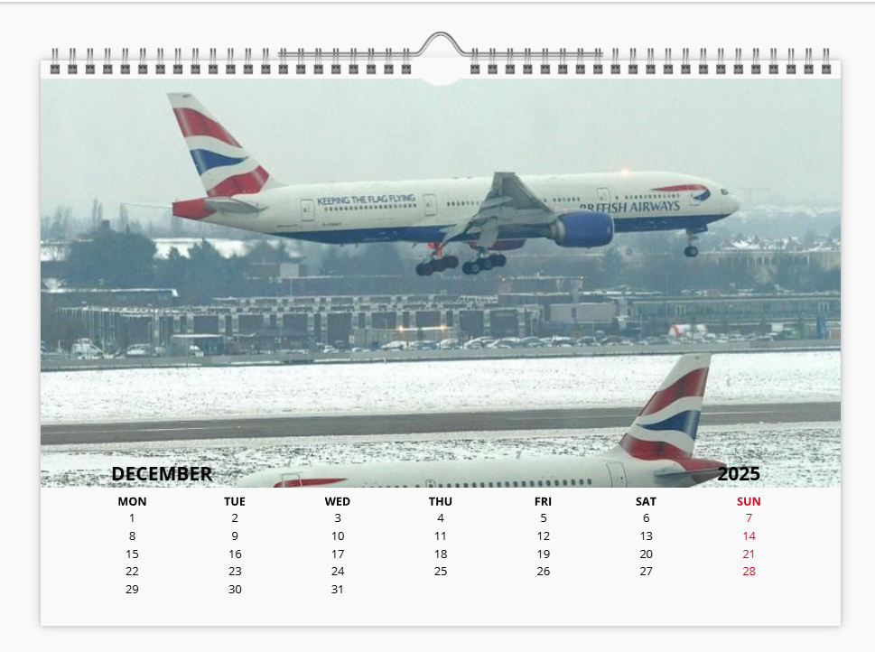 BRITISH AIRWAYS BOEING 777 2025 Tribute Calendar A4 WALL Calendar
