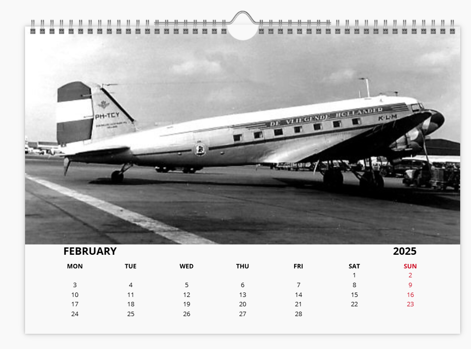 KLM ROYAL DUTCH AIRLINES 2025 Tribute Calendar A4 WALL Calendar