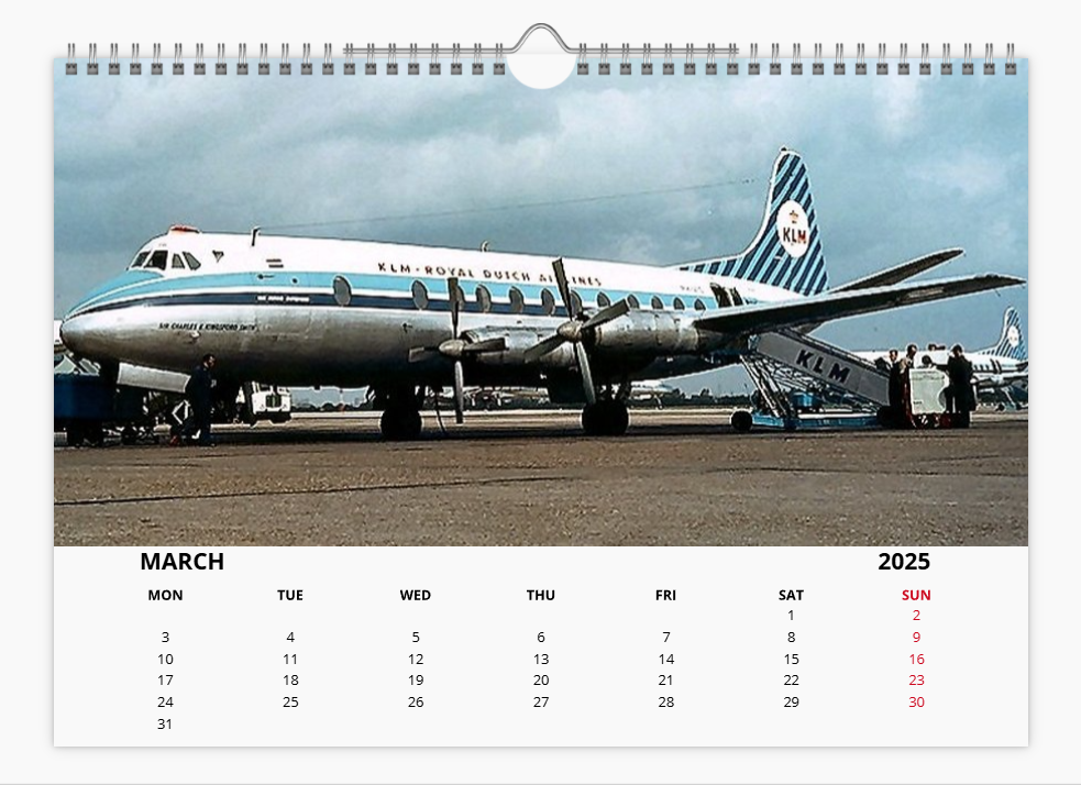 KLM ROYAL DUTCH AIRLINES 2025 Tribute Calendar A4 WALL Calendar