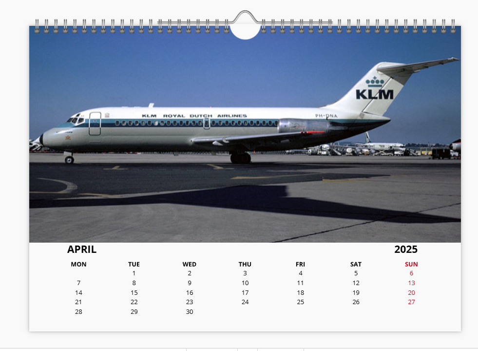 KLM ROYAL DUTCH AIRLINES 2025 Tribute Calendar A4 WALL Calendar