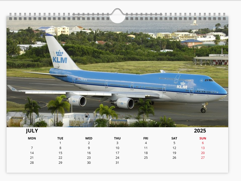 KLM ROYAL DUTCH AIRLINES 2025 Tribute Calendar A4 WALL Calendar