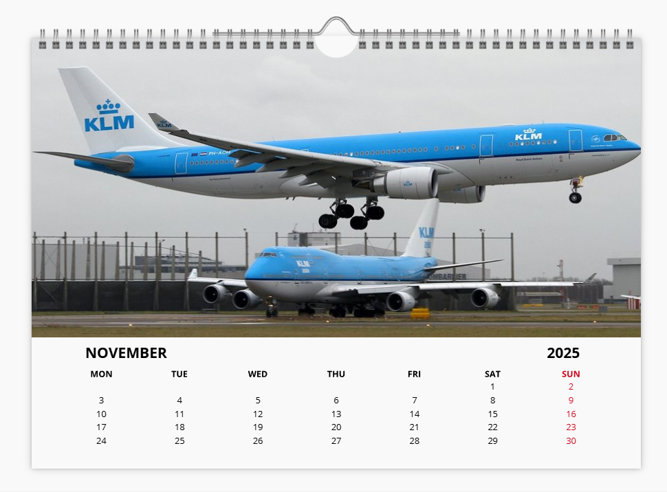 KLM ROYAL DUTCH AIRLINES 2025 Tribute Calendar A4 WALL Calendar