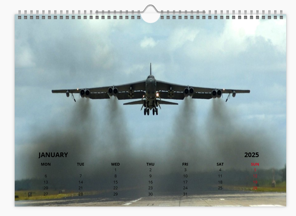 BOEING B52 USAF BOMBER 2025 Tribute Calendar A4 WALL Calendar