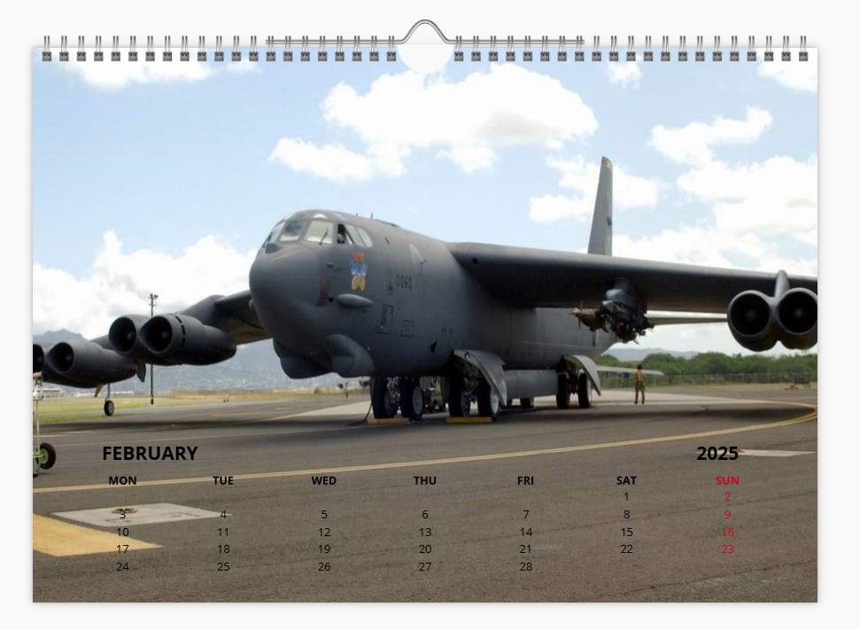 BOEING B52 USAF BOMBER 2025 Tribute Calendar A4 WALL Calendar