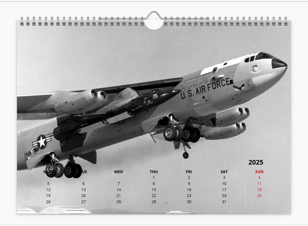 BOEING B52 USAF BOMBER 2025 Tribute Calendar A4 WALL Calendar