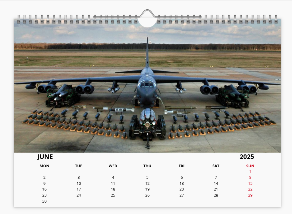 BOEING B52 USAF BOMBER 2025 Tribute Calendar A4 WALL Calendar