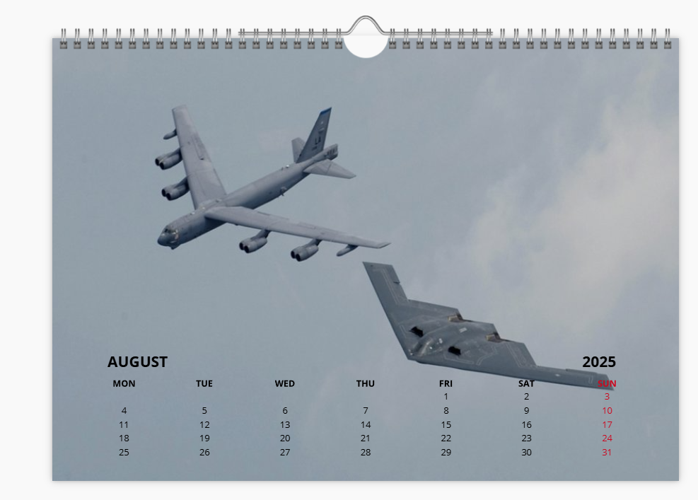 BOEING B52 USAF BOMBER 2025 Tribute Calendar A4 WALL Calendar