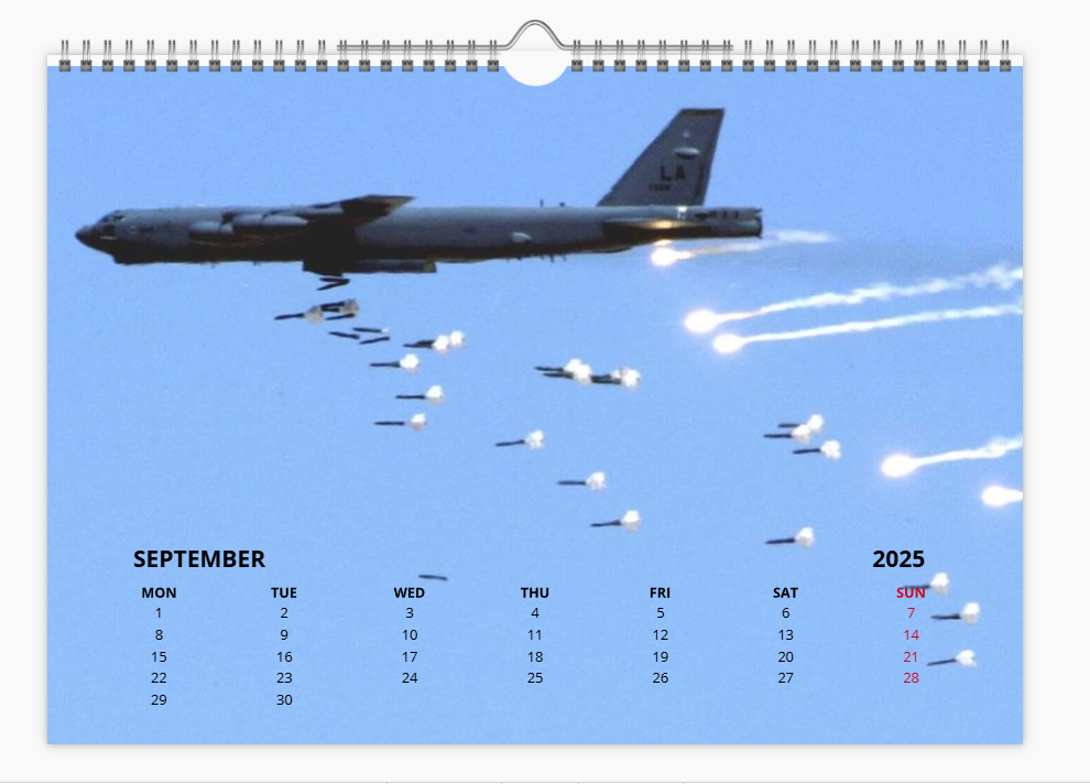 BOEING B52 USAF BOMBER 2025 Tribute Calendar A4 WALL Calendar
