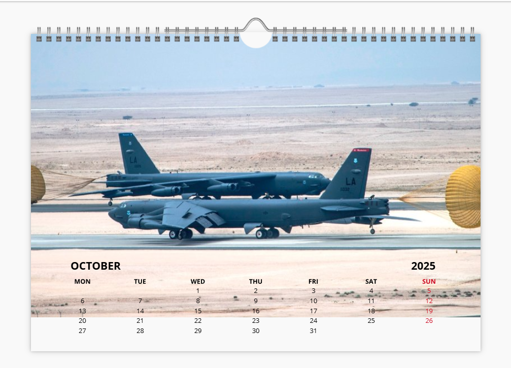 BOEING B52 USAF BOMBER 2025 Tribute Calendar A4 WALL Calendar