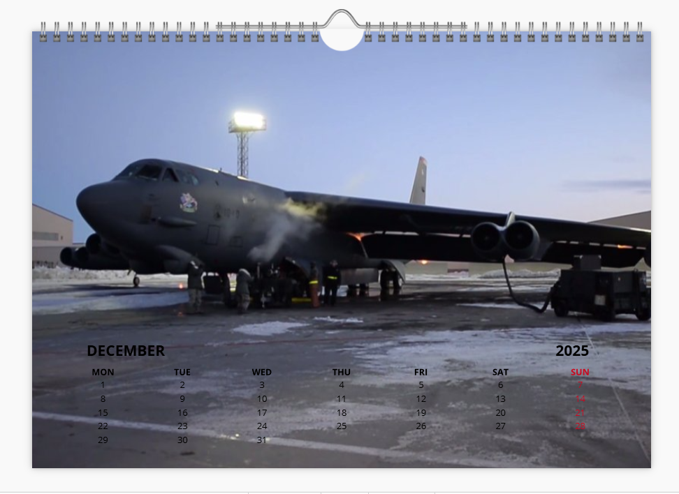 BOEING B52 USAF BOMBER 2025 Tribute Calendar A4 WALL Calendar