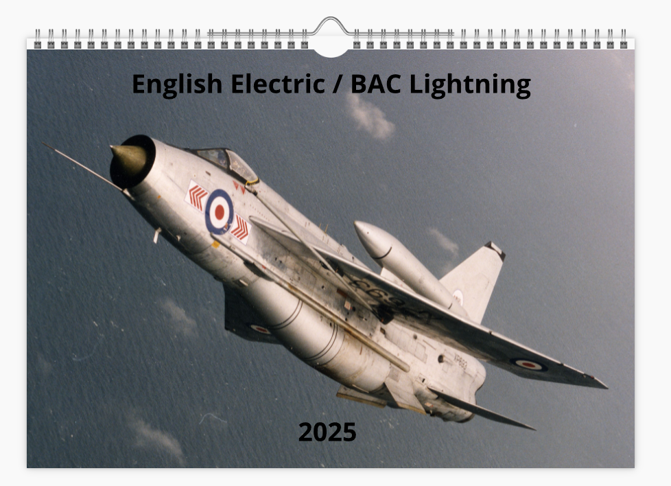 English Electric BAC Lightning Fighter RAF 2025 Aircraft Tribute Calendar A4 WALL Calendar