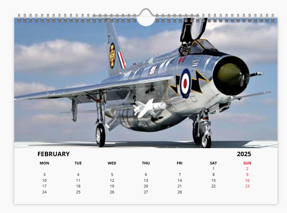 English Electric BAC Lightning Fighter RAF 2025 Aircraft Tribute Calendar A4 WALL Calendar