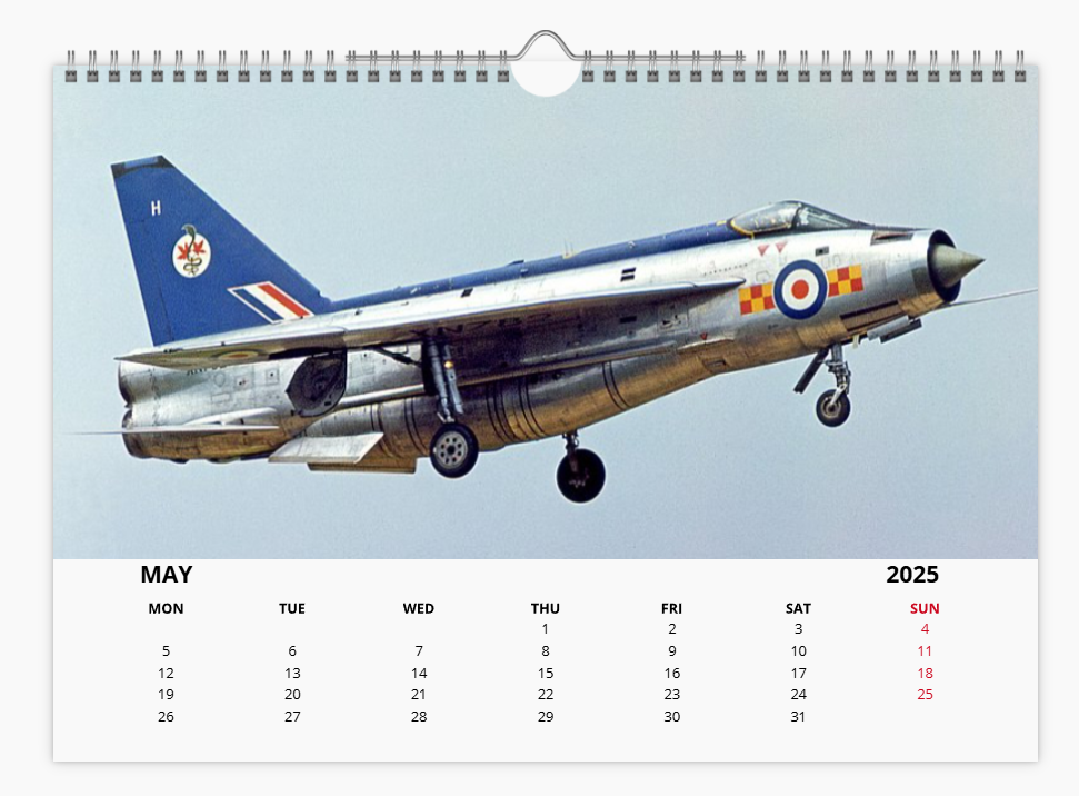 English Electric BAC Lightning Fighter RAF 2025 Aircraft Tribute Calendar A4 WALL Calendar